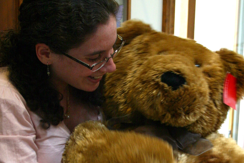 Emily greets a bear